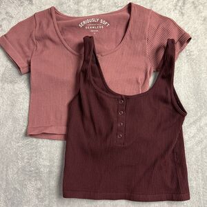 Set of 2 Aeropostale Seamless Seriously Soft Womens Shirt Top Tank Pink Sz. S